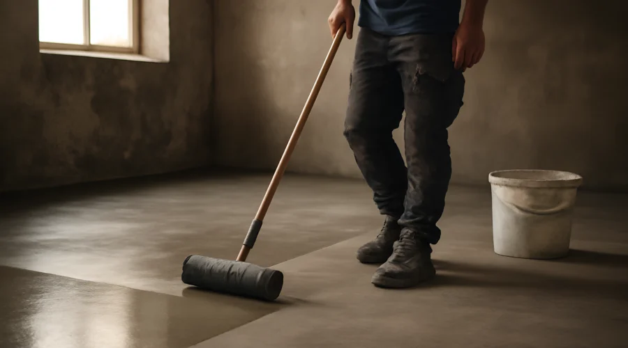 Applying epoxy coating on concrete floor