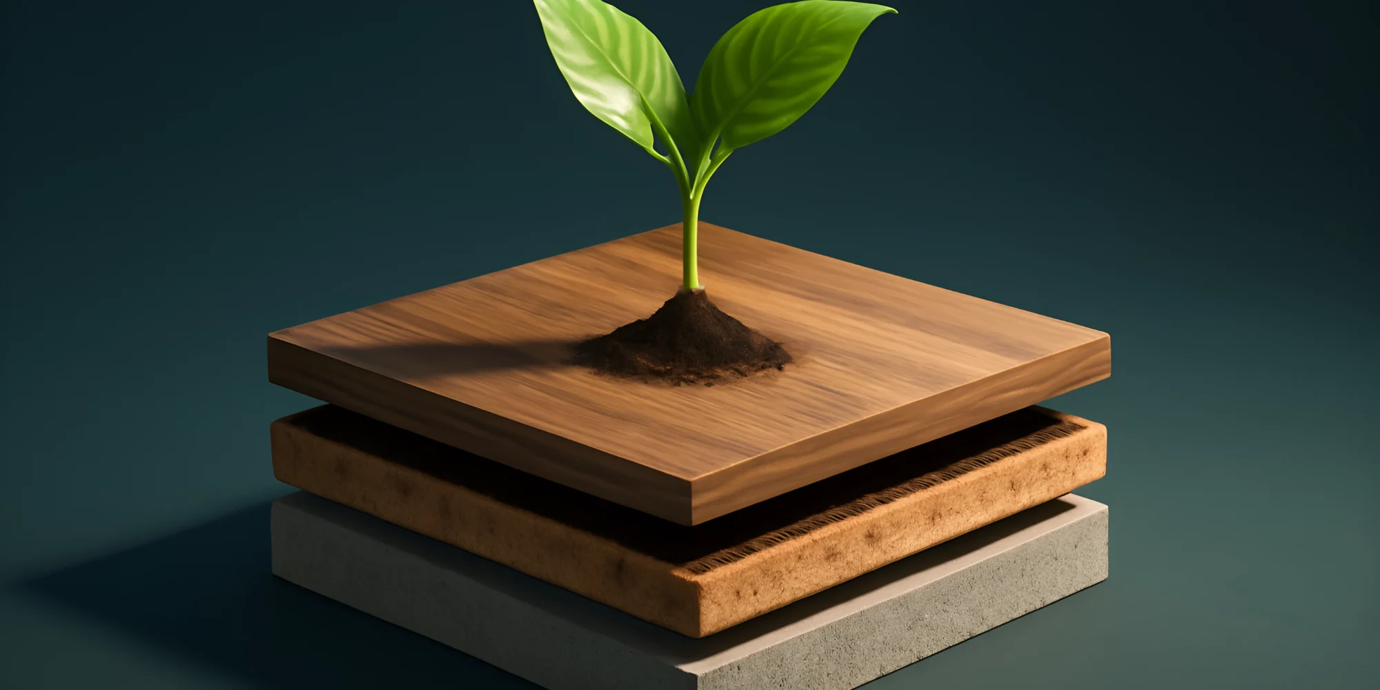 Seedling growing through layered soil materials