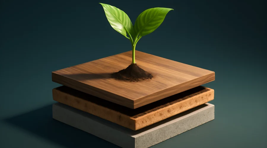 Seedling growing through layered soil materials