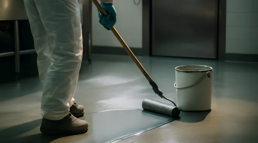 Applying epoxy coating with roller