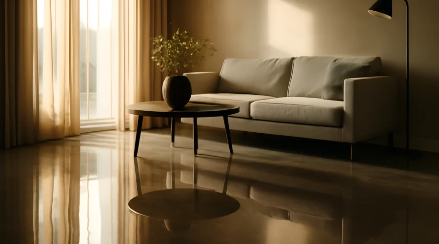 Cozy beige sofa minimalist living room