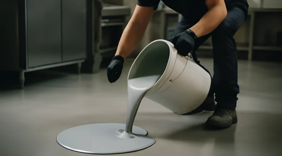 Liquid epoxy resin flooring application