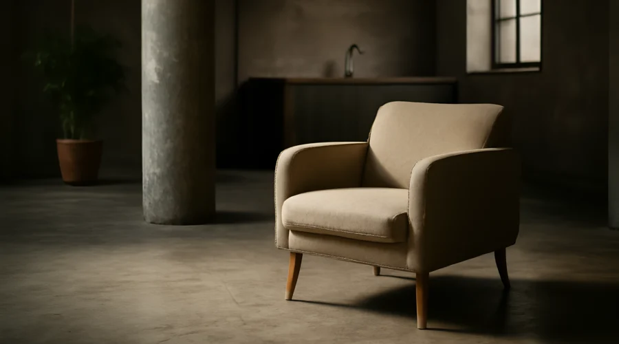 Beige modern armchair wooden legs