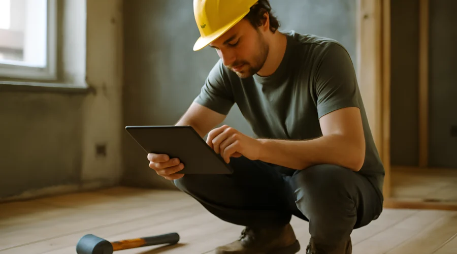 Worker using tablet in construction site