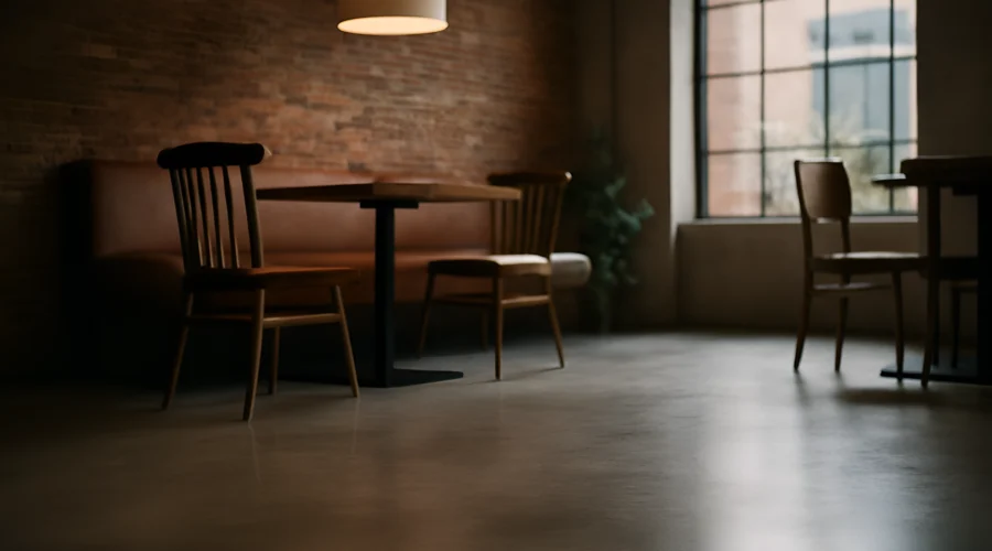 Warm cafe wooden chairs ambiance