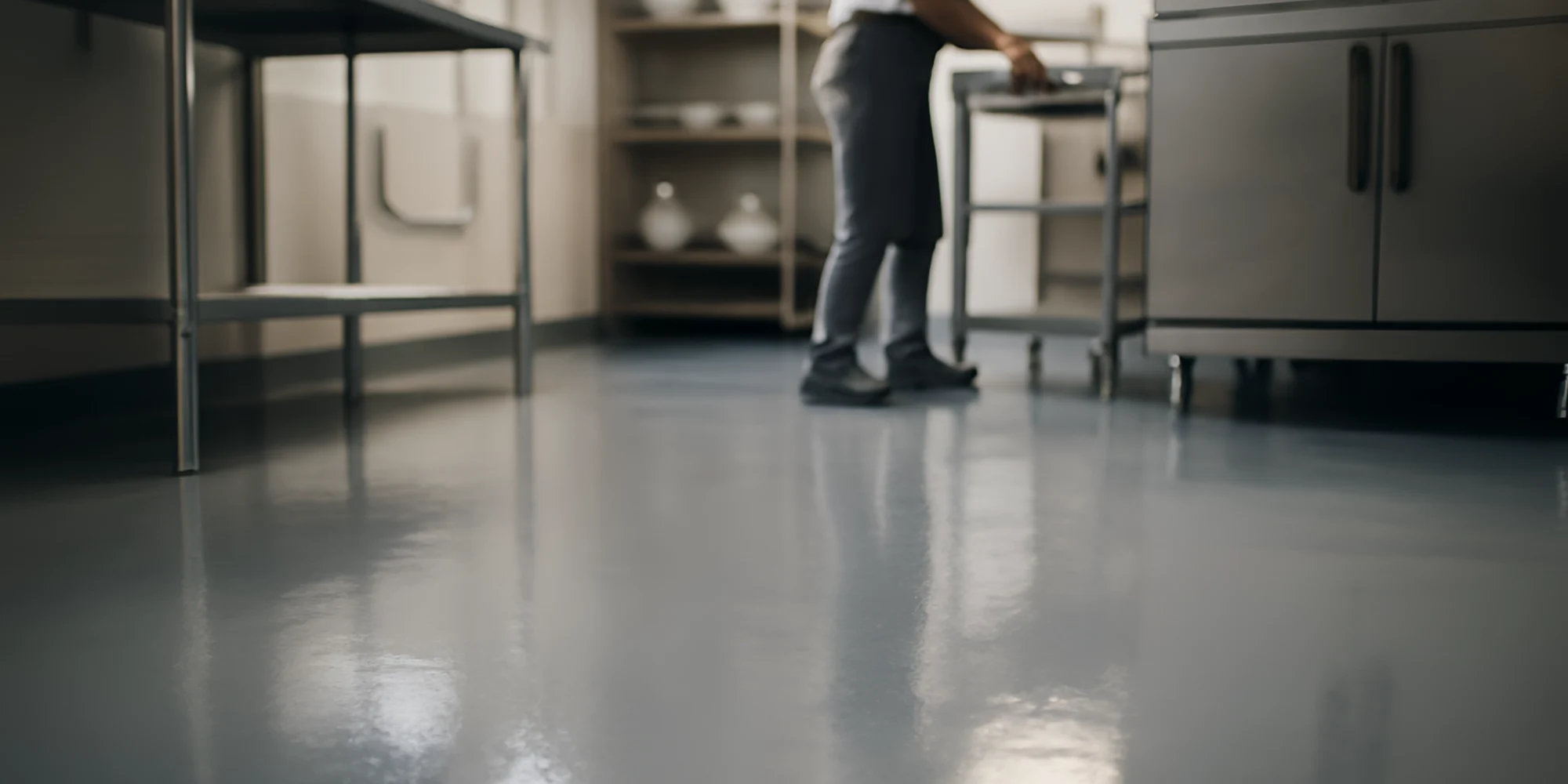 Shiny floor clean commercial kitchen
