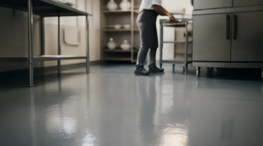 Shiny floor clean commercial kitchen