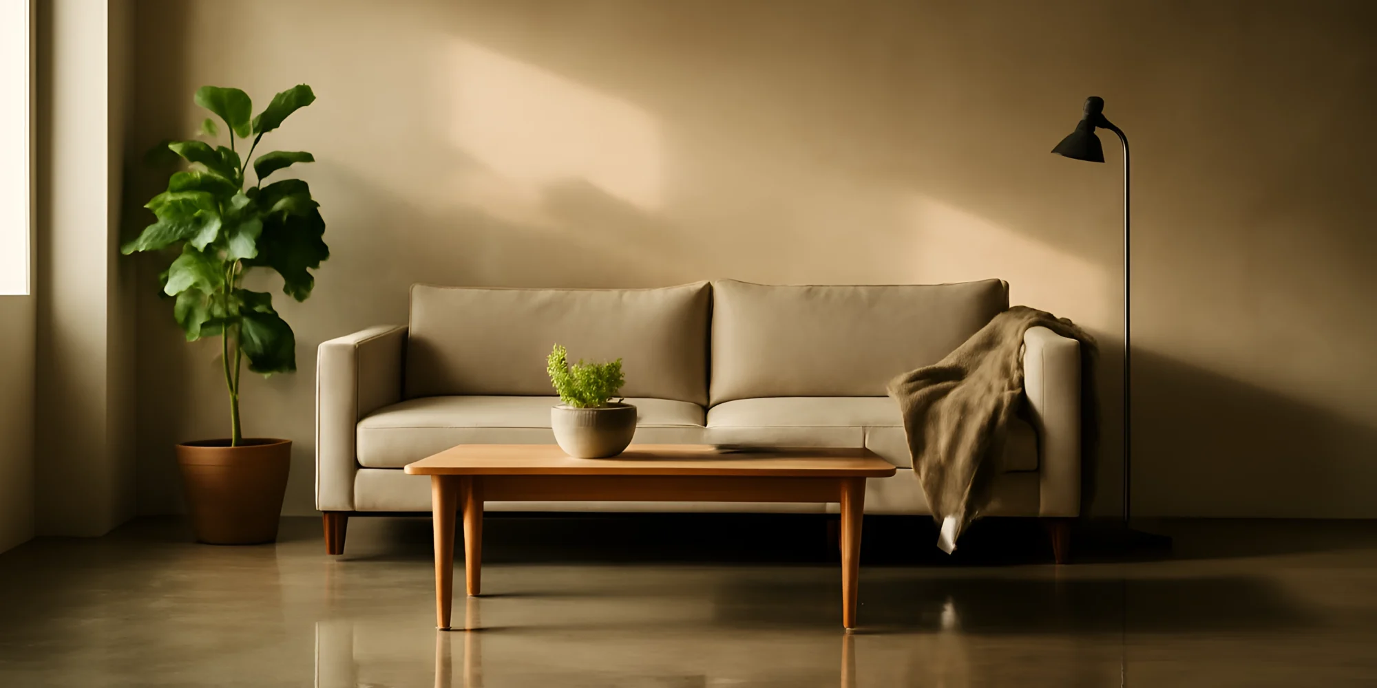 Cozy beige sofa minimalist room decor