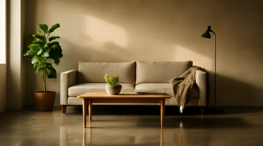 Cozy beige sofa minimalist room decor