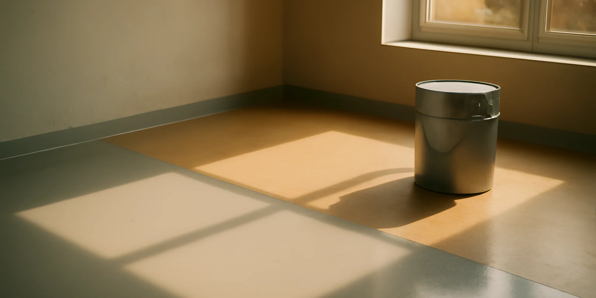 Metal bucket in sunlight shadows