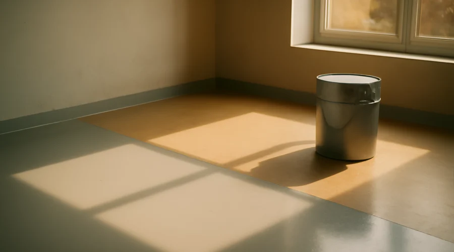 Metal bucket in sunlight shadows